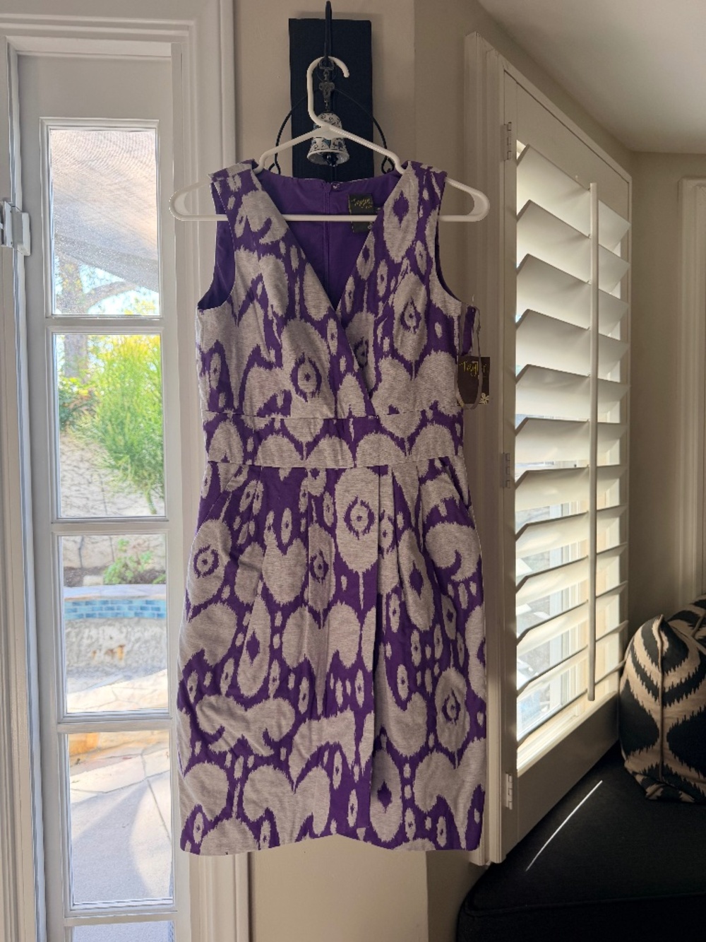 NWT Taylor Purple Ikat Sheath Dress | Size 4P Petite | Faux Wrap Career Dress